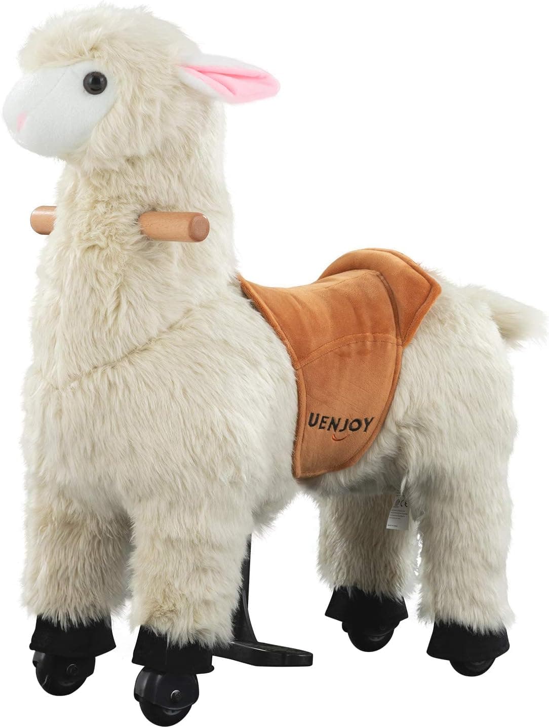 Uenjoy Kids Ride on Alpaca Riding Horse Toy, Pony Rider Mechanical Cycle Walking Action Plush Animal for Children 3 to 6 Years, No Battery, No Electricity, Weight Capacity 132LBS, Small Size