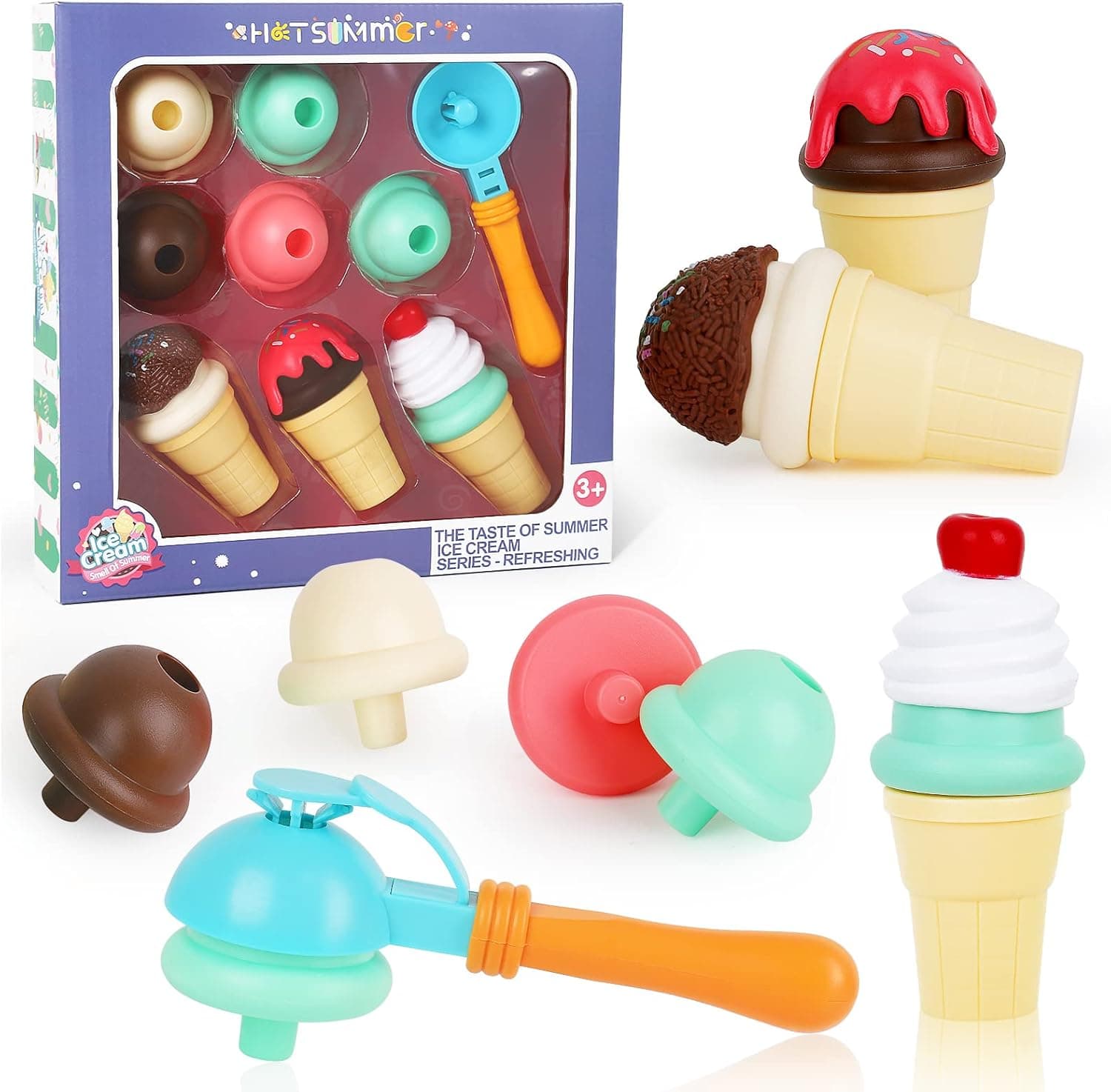 Elitoky Ice Cream Set - Sweet Treats Ice Cream Parlour Playset - Pretend Play Ice Cream Cone and Scoop Toy Playset for Toddler - Toy Frozen and Accessories for Kids - Best Gifts for Girls Boys