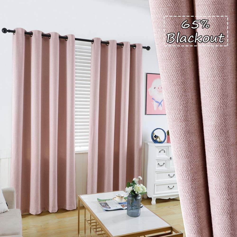 GRALI-DECOR Thermal Insulated Blackout Curtains, Room Darkening Zigzag Textured Drape Panels for Living Room/Dining Room, W52 by L84, 2 Pcs, Blush Pink