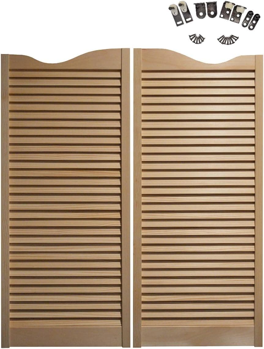Premade Interior Doors, 1-1/8" Thick Pine Wood Swinging Doors, Saloon Doors with Bronze Hardware, Louvered Door with Strong Door Joints, Pre-Sanded Inside Wood Doors - Swinging Cafe Doors (36"x42")