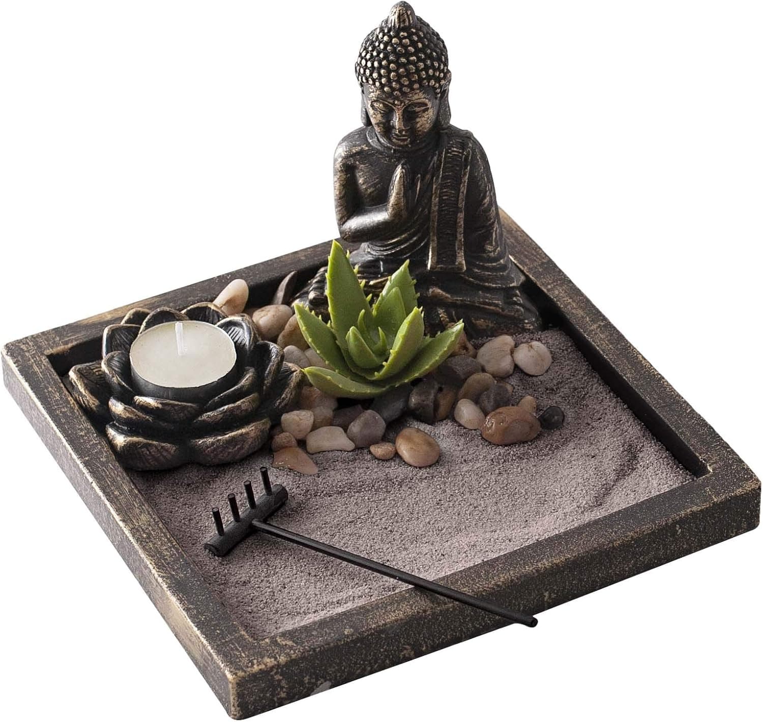 New Japenese Zen Sand Garden | Ideal Desk Decor to Enhance Mindfulness and Practice Meditation During the Day | Bronze Finish with Brown Sand by Existentials