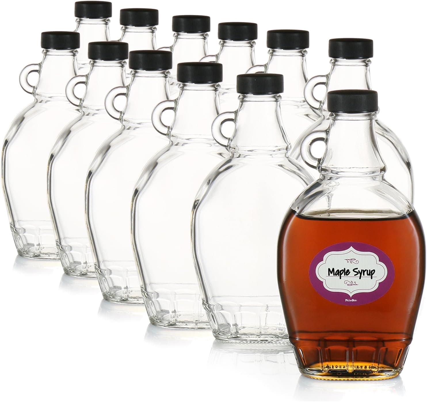 Case of 12-8 Ounce Empty Clear Glass Maple Syrup Bottles - with Air-tight Lids - Great for Syrups, Essential Oils and More - Elegant Design