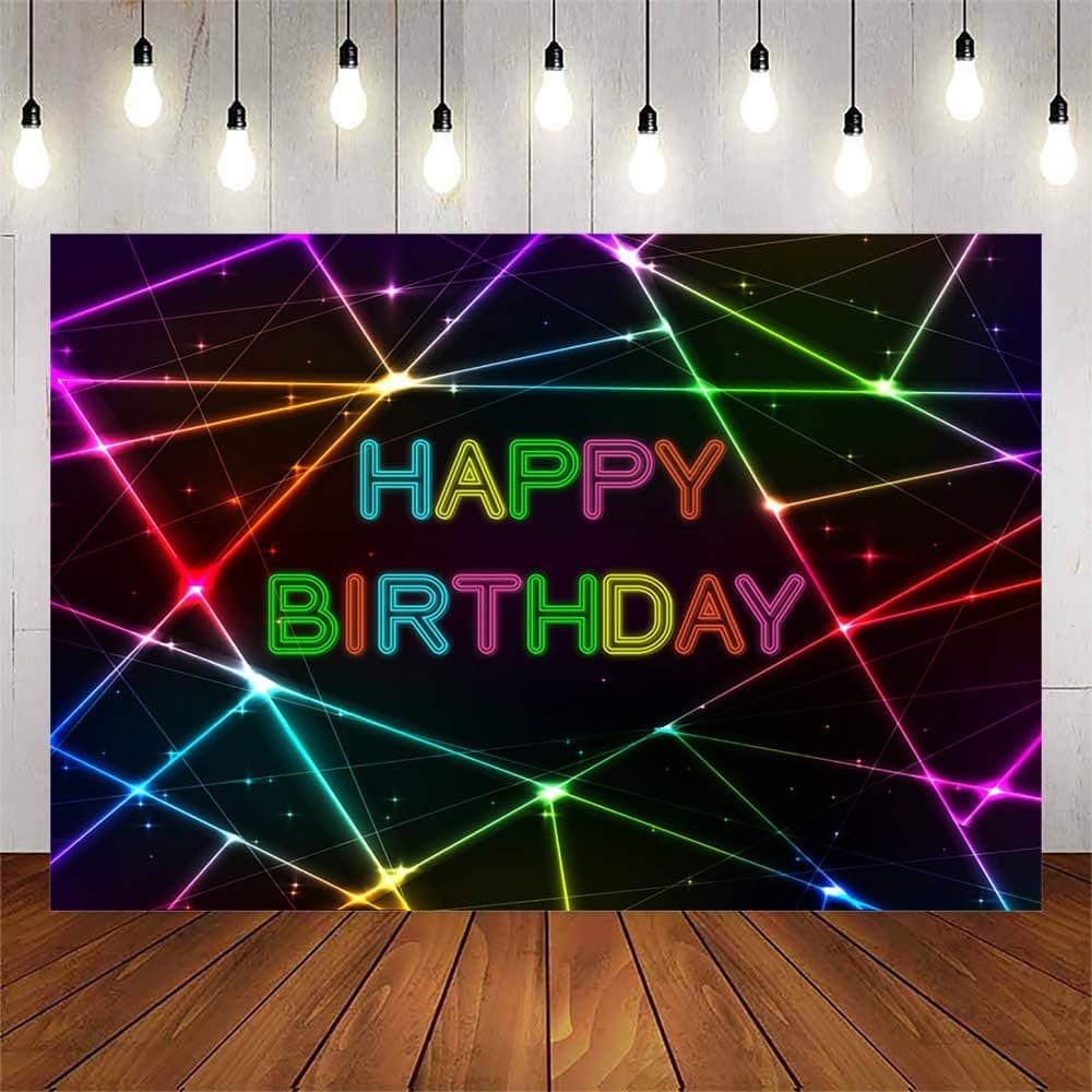 Avezano Glow Neon Birthday Background Neon Lights Happy Birthday Backdrop Let's Glow Birthday Party Backgrounds Dessert Table Banner (5x3ft)