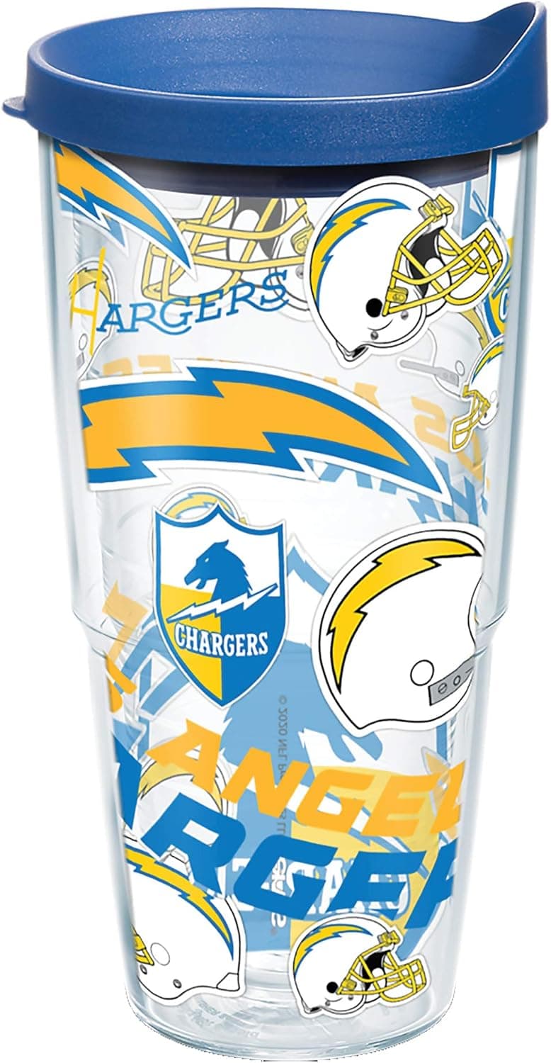 Tervis Made in USA Double Walled NFL Los Angeles Chargers Insulated Tumbler Cup Keeps Drinks Cold & Hot, 24oz, All Over