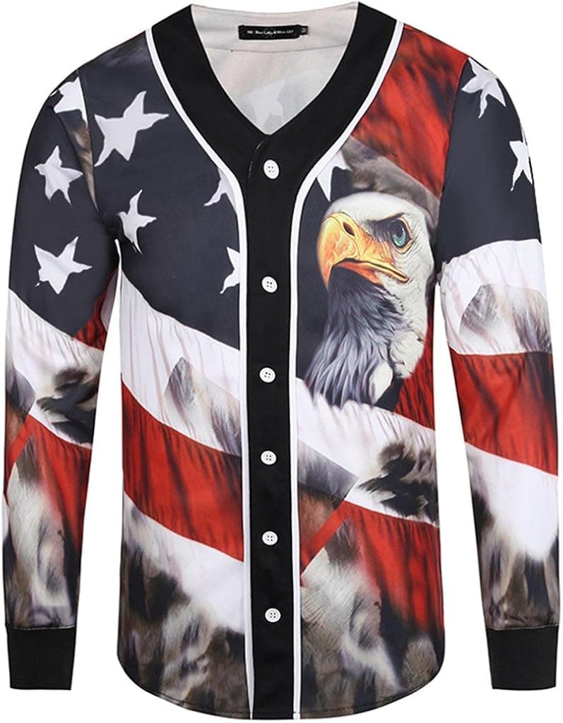 PIZOFF Unisex Long Sleeve 3D Print Baseball Team Jersey Shirt Y1775