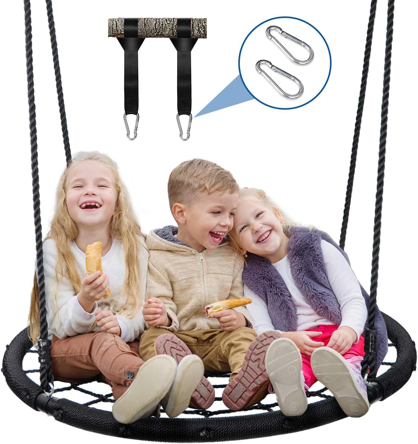 ZENY 48 Inch Spider Web Swing Tree Swing for Kids Round Swing Platform for Outdoor, Playground, Rope Swing for Tree or Swing Set, 2 Free Hanging Straps and Carabiners