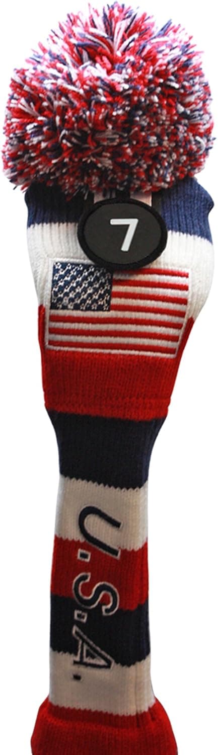 USA Majek #7 Hybrid Golf Pom Pom Knit Rescue Utility Club Head Cover