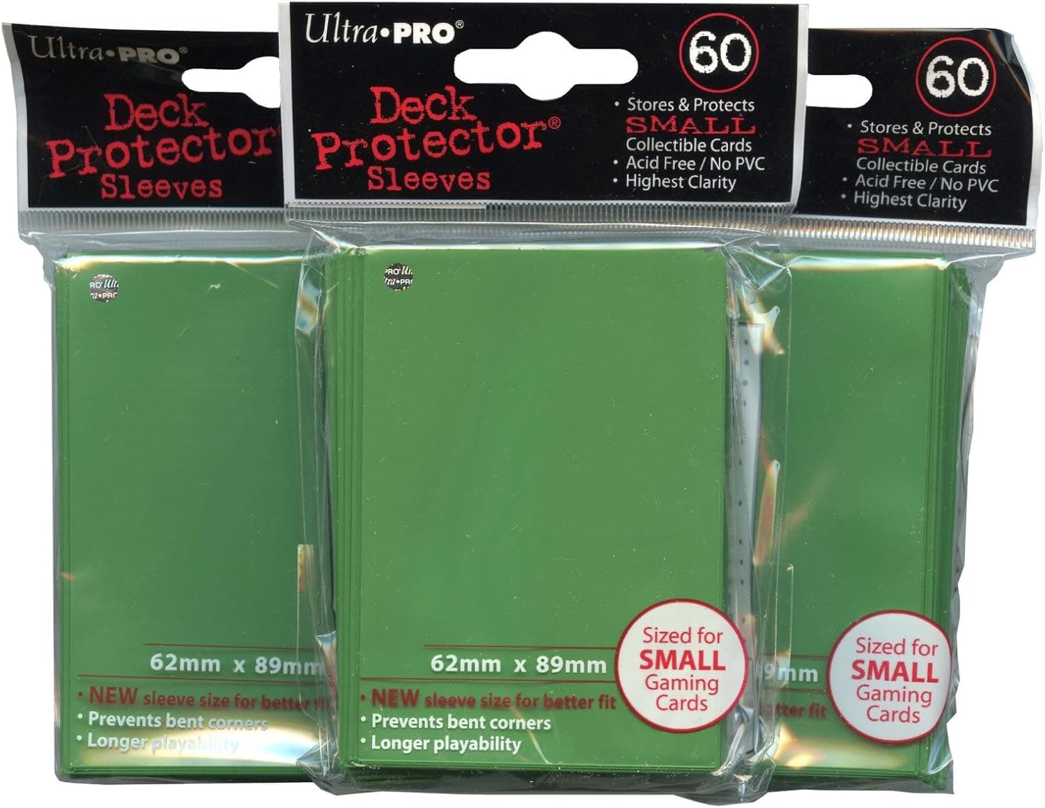 Ultra Pro Card Supplies YuGiOh Sized Deck Protector Sleeves Green 60 Count X3