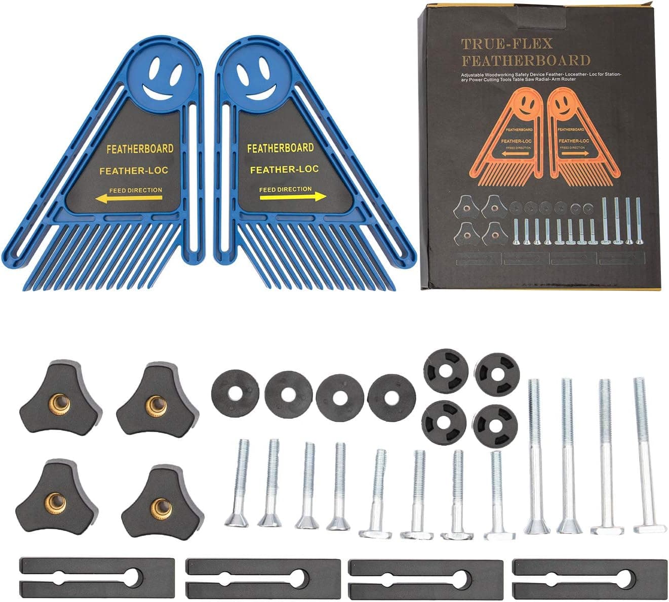 2 Pack Featherboard Double Feather Loc Board Adjustable Woodworking Safety Device Feather-Loc for Stationary Power Cutting Tools Table Saw Radial-Arm Saw Router Table (Blue)