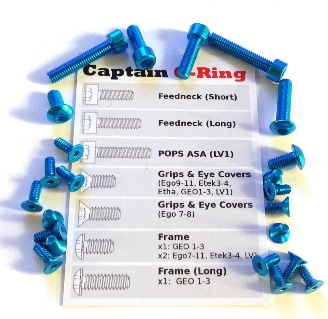 Captain O-Ring Color Accent Screw Kit for Eclipse Ego8, Ego9, Ego10, Ego11, Etek3, Etek4, ETHA, GEO1, GEO2, GEO3, LV1, CS1