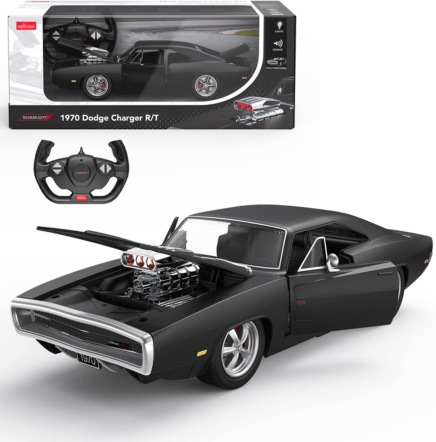 LEFFIHOB 1:16 Licensed 13 Inch Dodge Charger RC Car with Engine Sound and Light, 2.4GHz Remote Control Car Model Car for Boys and Girls, Collectible Holiday Birthday Gift for Kids and Adults
