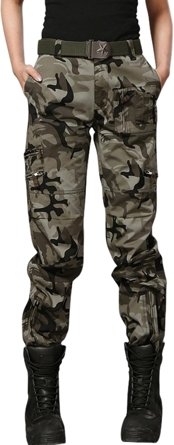 chouyatou Women's Military Straight Fit Stylish Combat Cargo Slacks Pants