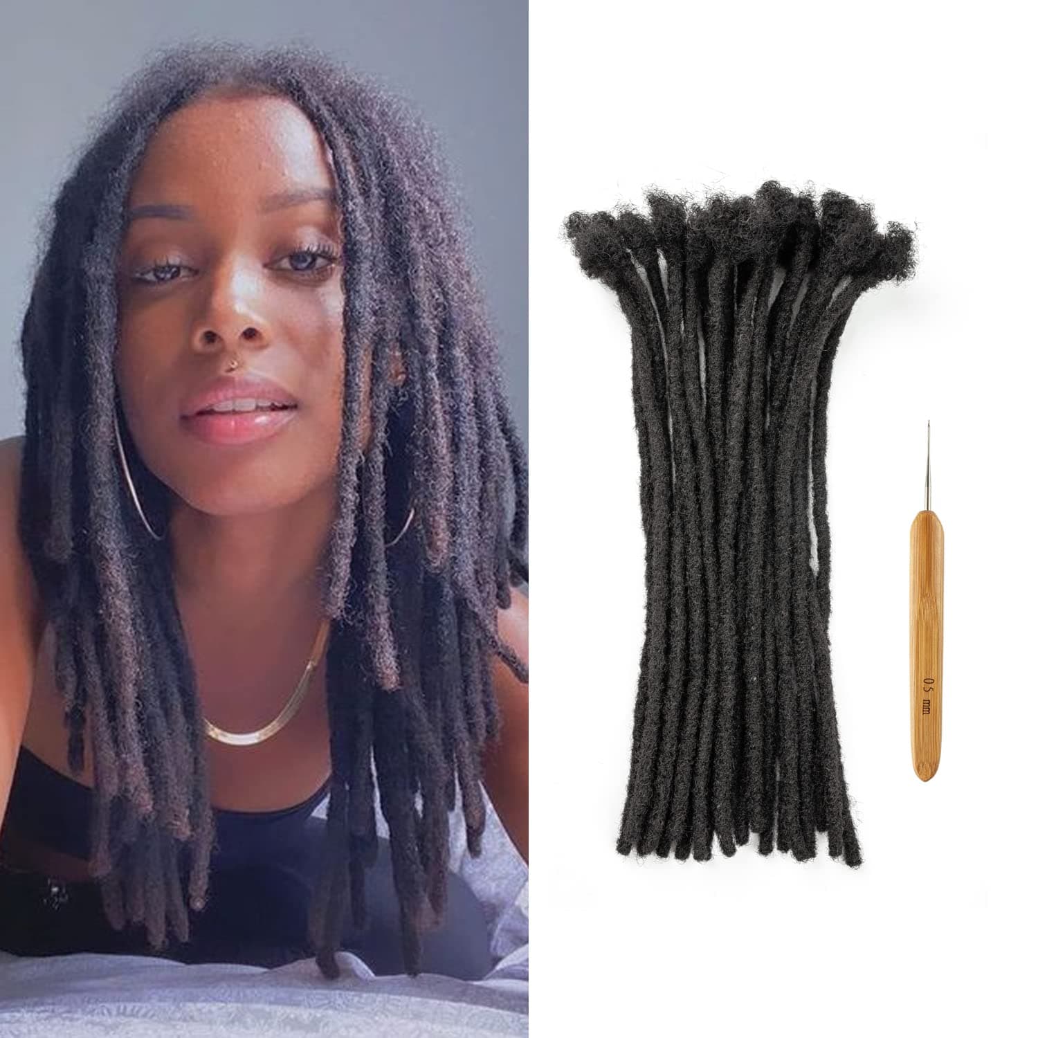 Alishow 12 inch 100% Real Human Hair Dreadlock Extensions for Women/men 0.6cm Thickness 20 Strands Full Head Handmade Permanent Dread locs Extensions Human Hair Can Be Dyed ,Curled and Bleached,Natural Black