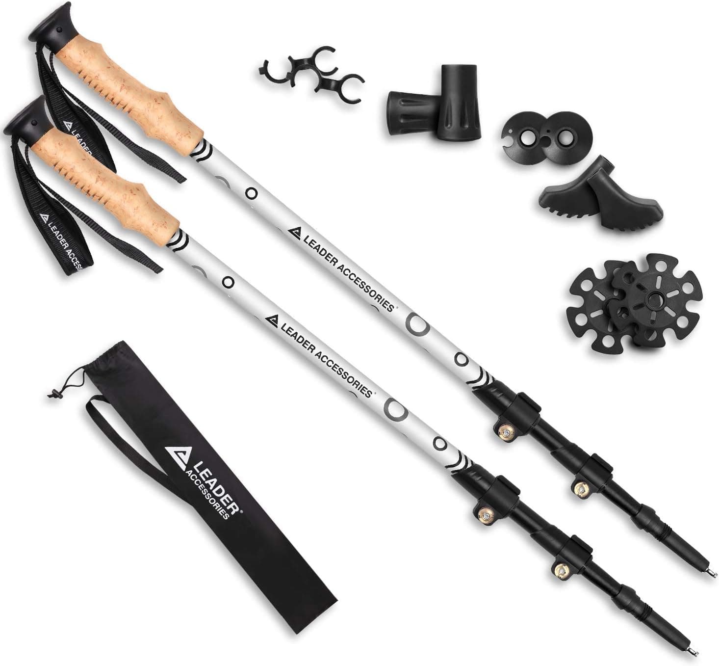 Leader Accessories Adjustable Lightweight Carbon Fiber Hiking/Walking/Trekking Poles with Ergo Cork & Quick Locks (Up to 53'') for Exploration, Backpacking, Climbing, Camping