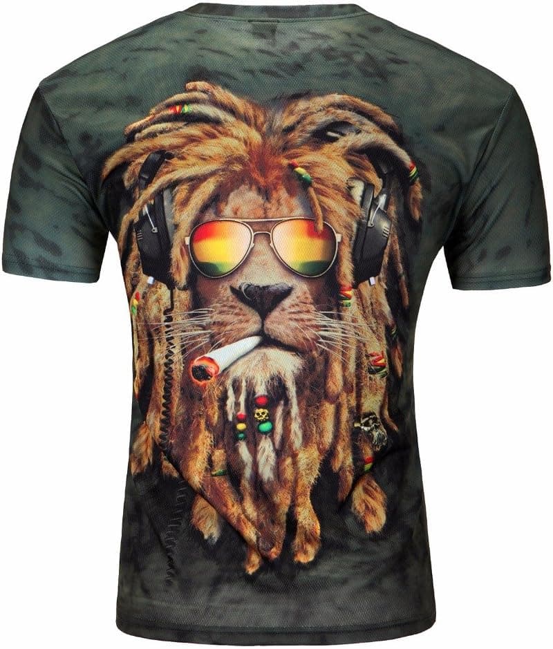 Deven Du Reggae Raster Lion Men's 3 D Graphic Compression Skin Tight T-Shirt/Sport Shirt