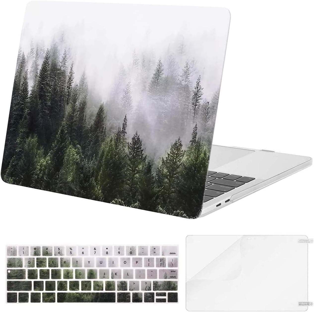MOSISO Compatible with MacBook Pro 15 inch Case 2016-2019 Release A1990 A1707 with Touch Bar, Plastic Pattern Hard Shell Case & Keyboard Cover Skin & Screen Protector, Green Forest
