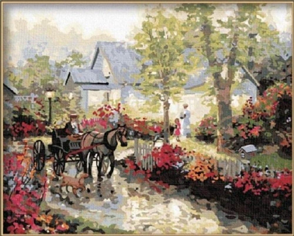 Colour Talk DIY Oil Painting, Paint by Number kit - A Carriage Beautiful Landscape 16 * 20 inch.