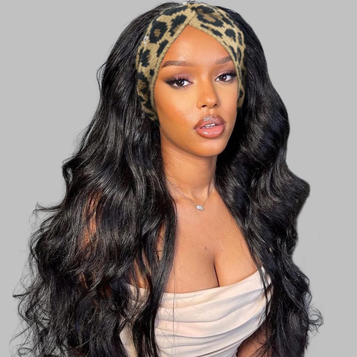 FACMOOD Headband Wigs Human Hair for Black Women, Glueless Headband Black Wig Body Wave, Natural Wavy 100% Real Human Hair 180% Density 18 inch