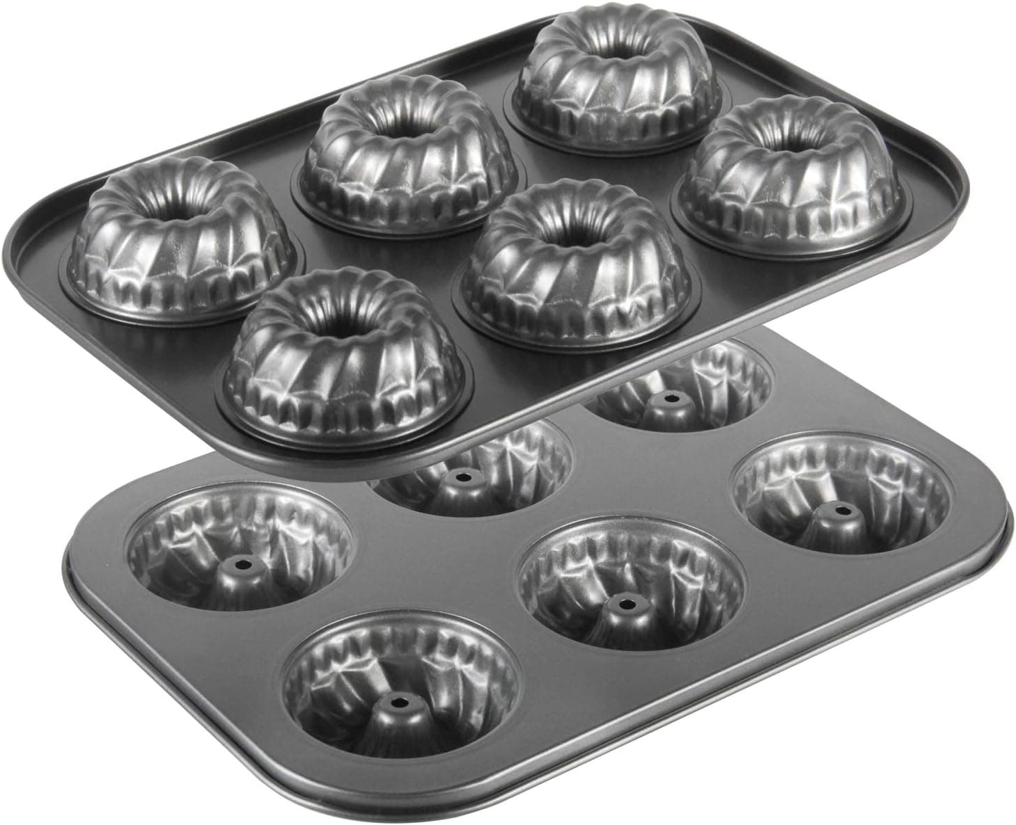 Mini Bundt Pans, OAMCEG 2 Pack 6-Cavity Mini Fluted Tube Cake Pans Non-Stick Donut Pans, High-grade Carbon Steel Bundt Pans for Baking, Bagels Doughnuts Biscuit Cake Baking Tray Maker Pan