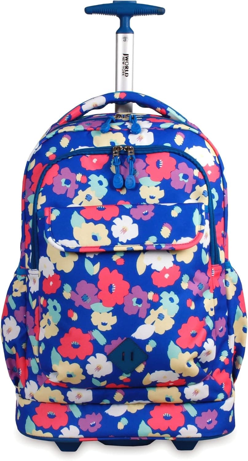 J World New York Sweep Laptop Rolling Backpack, Petals, 18"