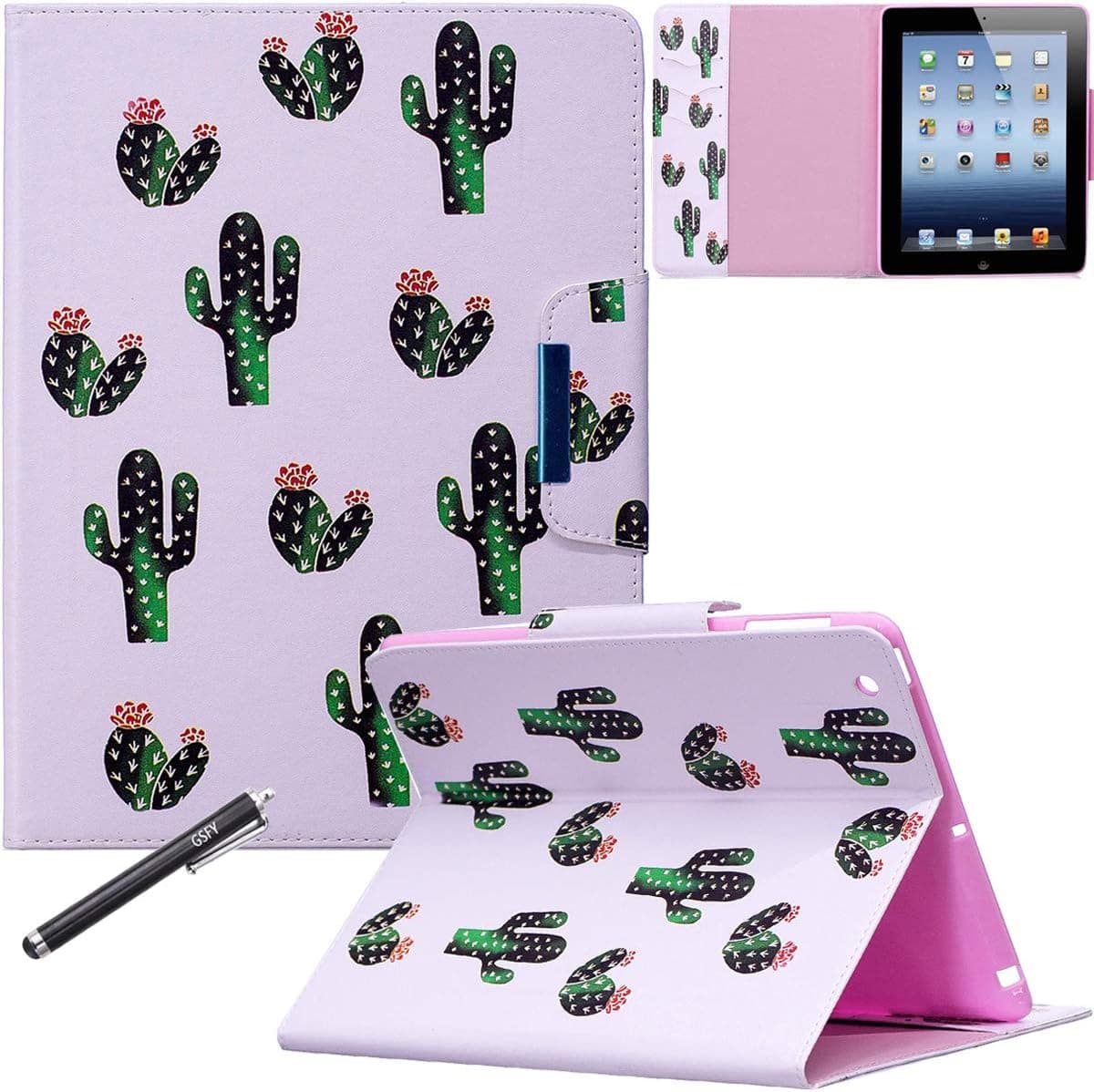 iPad 2/3/4 Case, Newshine Magnetic Folio Smart Stand Cover PU Leather Wallet Case for Apple iPad 4th Generation Retina Display & iPad 3rd Gen & iPad 2nd Gen (Auto Wake/Sleep) - Cactus