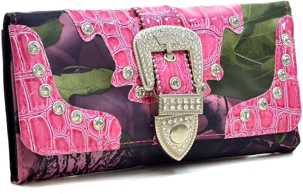 Western Camouflage Rhinestone Bling Buckle Wallet