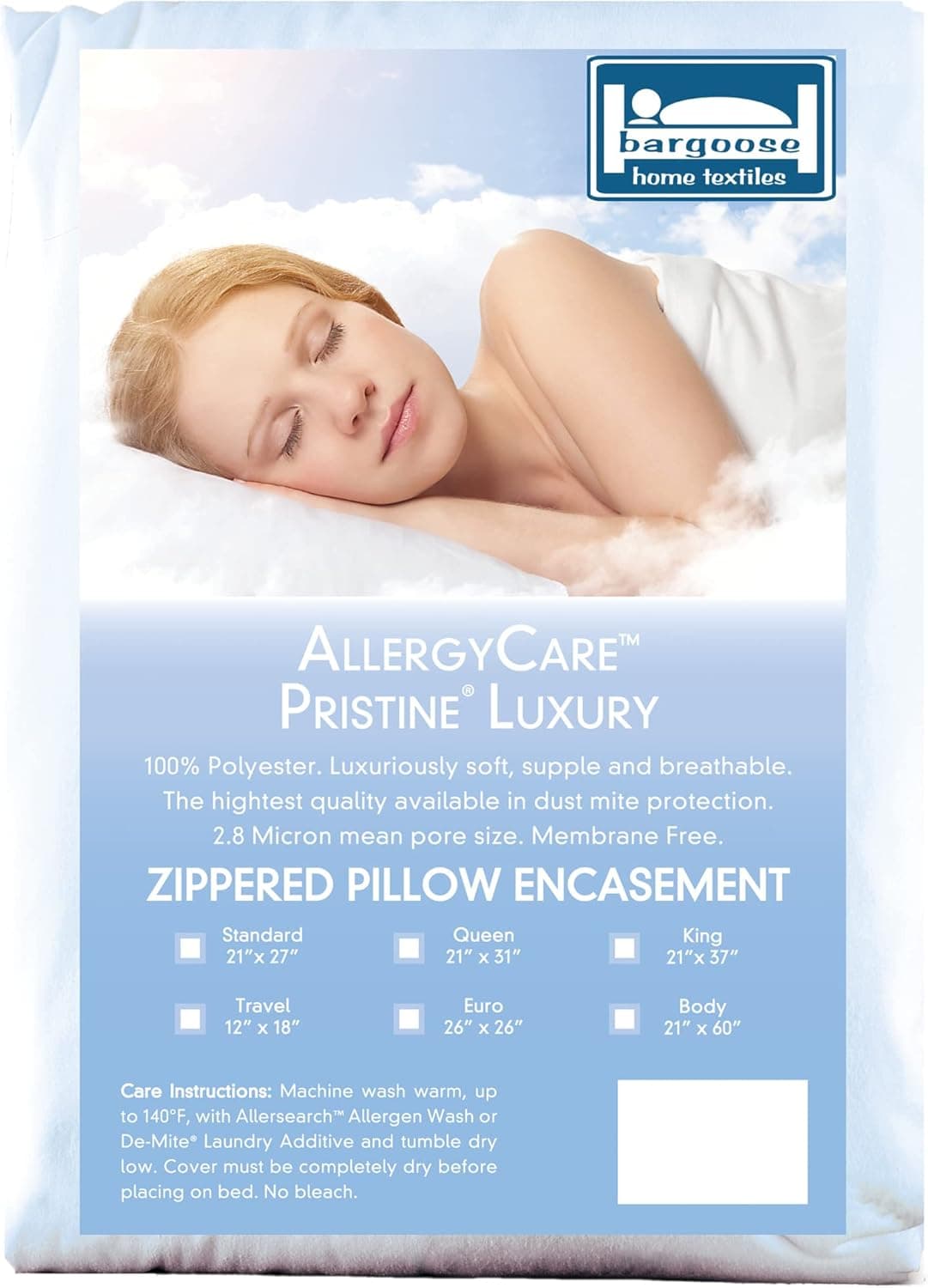 Pristine Luxury Pillow Cover, Soft, Breathable Pillow Protector / Encasement, Protects Against Dust and Other Irritants, Made in The USA (Queen)