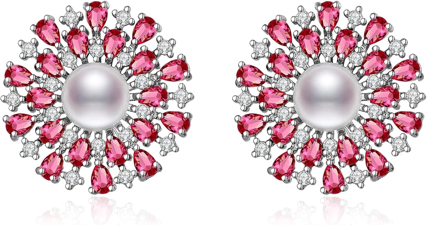 Elegant Cubic Zirconia Stud Earrings for Women, Flower Burst Cluster Earring Bridal Wedding Earrings for Bride, Bridesmaids