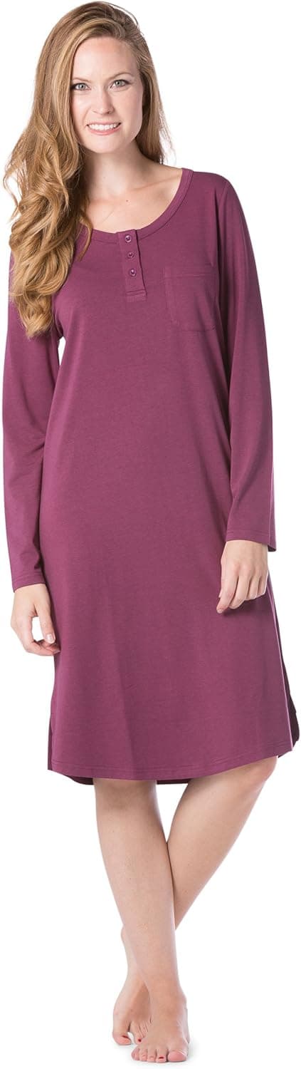 Fishers Finery Women's Ecofabric Henley Nightshirt | Long Sleeve | Below Knee | EcoFlannel EcoFleece Options