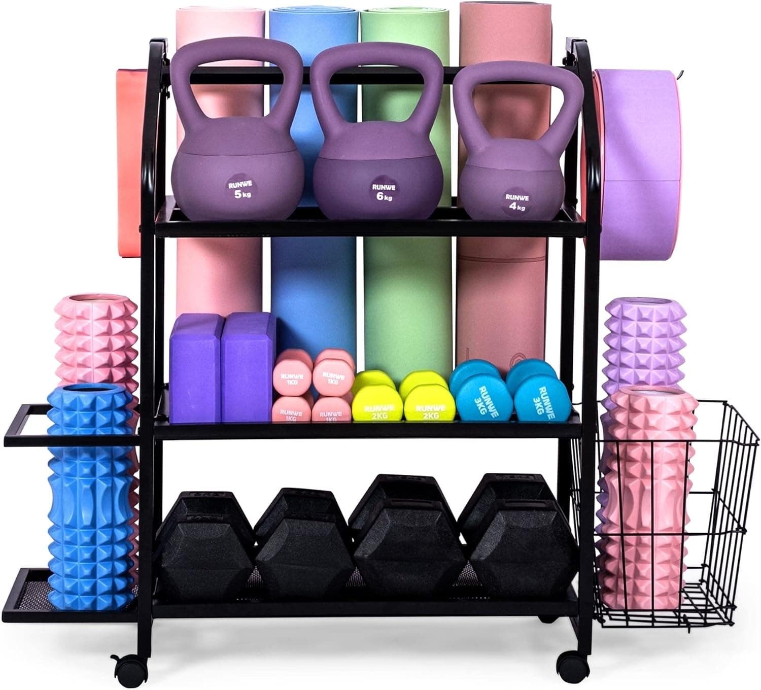 Grand Basics Home Gym Storage Rack for Yoga Mats - Easy to Assemble Weight Rack for Home Gym - Heavy-Duty Organizer for Dumbbells & All Workout Equipment - Gym Organization for Exercise Accessories