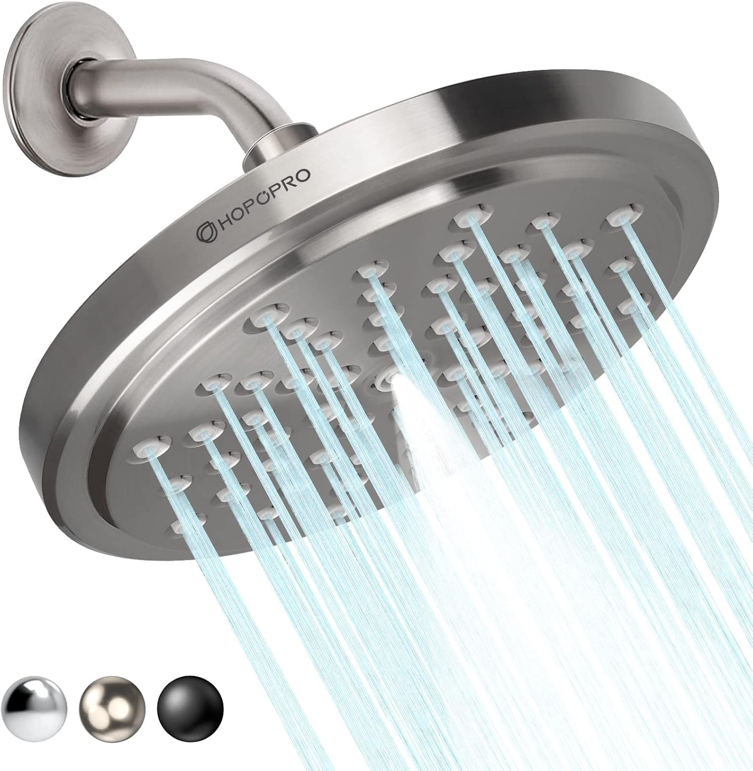 HOPOPRO NBC News Recommended Brand High Pressure Shower Head, Newest US Patented High Flow Fixed Showerhead 7 Inch Rainfall Shower Spray with Adjustable Brass Swivel Ball Joint - Brushed Nickel