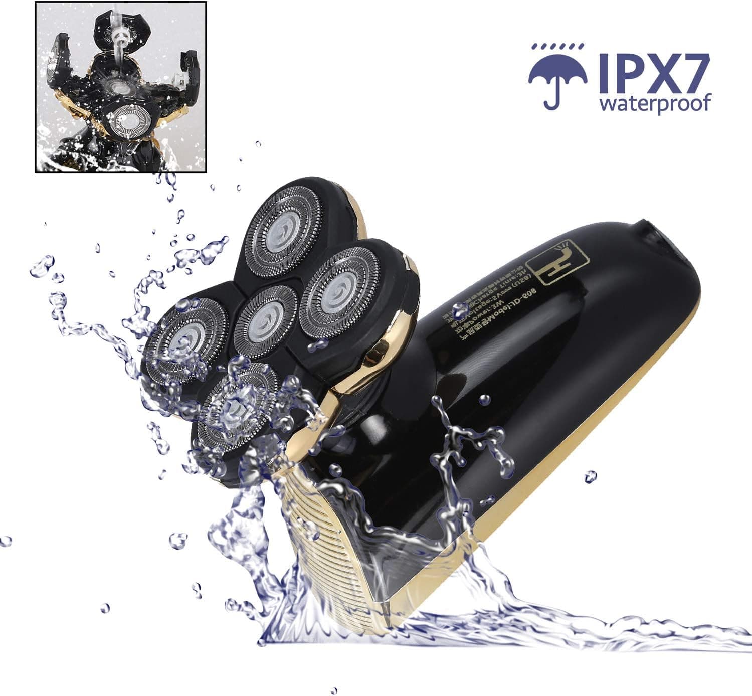 Cordless Wet Dry Electric Rotary Shaver Waterproof Razor Bald Head Shaver with 5 floating head fast USB Recharge Security Lock Mode for Travel Or Home Use