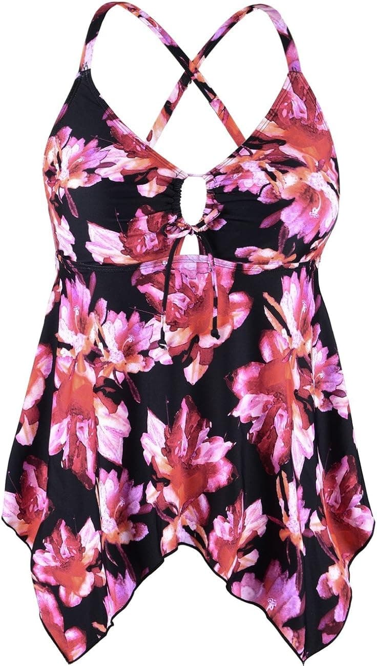 Firpearl Women's Tankini Swimsuits Modest Flowy Crossback Plus Size Bathing Suit Top