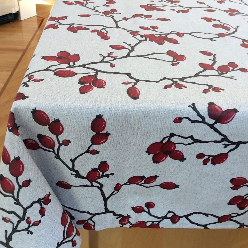 Amelie Michel Wipe-Clean French Tablecloth in Eglantier Branch, Natural | Authentic French Acrylic-Coated 100% Cotton Fabric | Easy Care, Spill Proof [60" x 96" Rectangle]