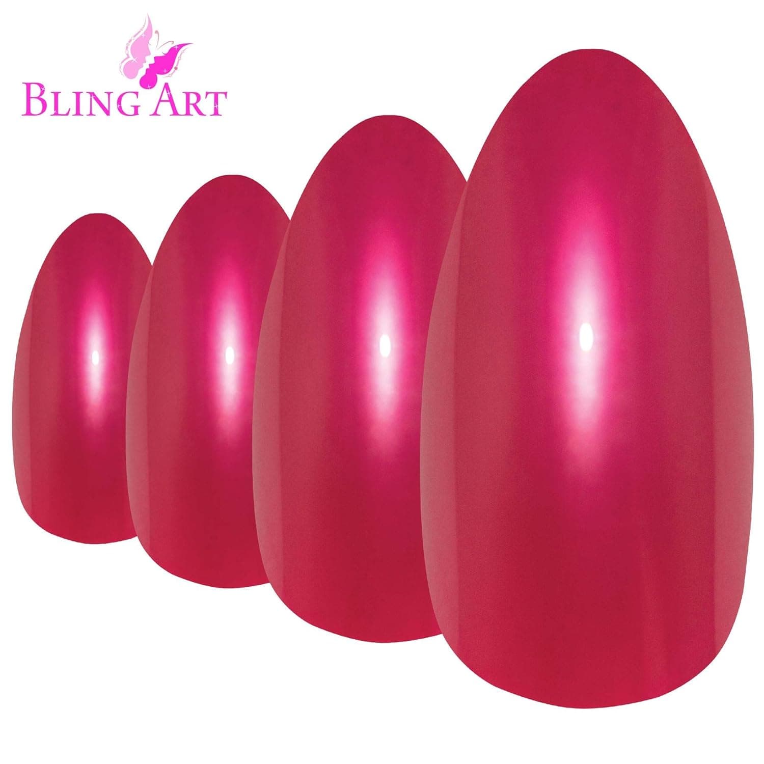 Bling Art Almond False Nails Fake Stiletto Glitter Red Acrylic 24 Long Tips Glue