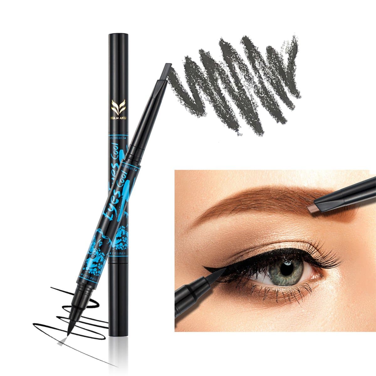 Ladygo 2 in 1 Automatic Eyebrow Pencil with Eyeliner Long-lasting Waterproof Makeup Cosmetic Tool, Grey-5#