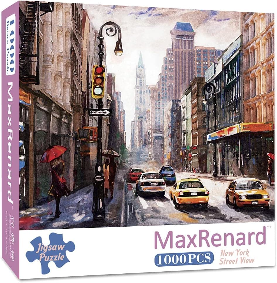 MaxRenard New York Street View Jigsaw Puzzle 1000 Pieces for Adults City Street Puzzle Family Challenge Game Gift Home Decoration