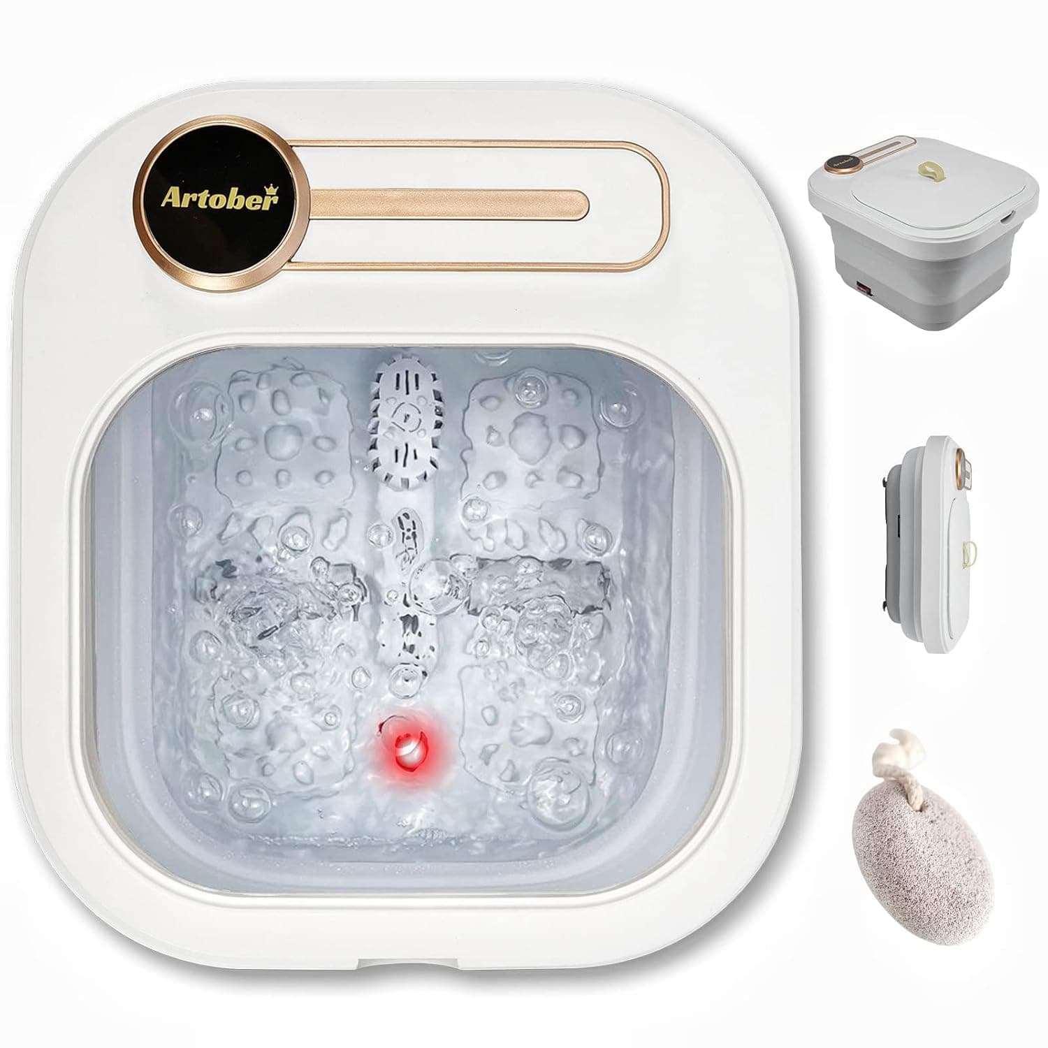 Artober Foot Spa, Foot Spa with Heat and Massage and Jets. Collapsible Foot Bath Massager with 2 Massage Rollers, Bubbles, Vibration and Medicine Box. Pedicure Foot Spa for Tired Feet