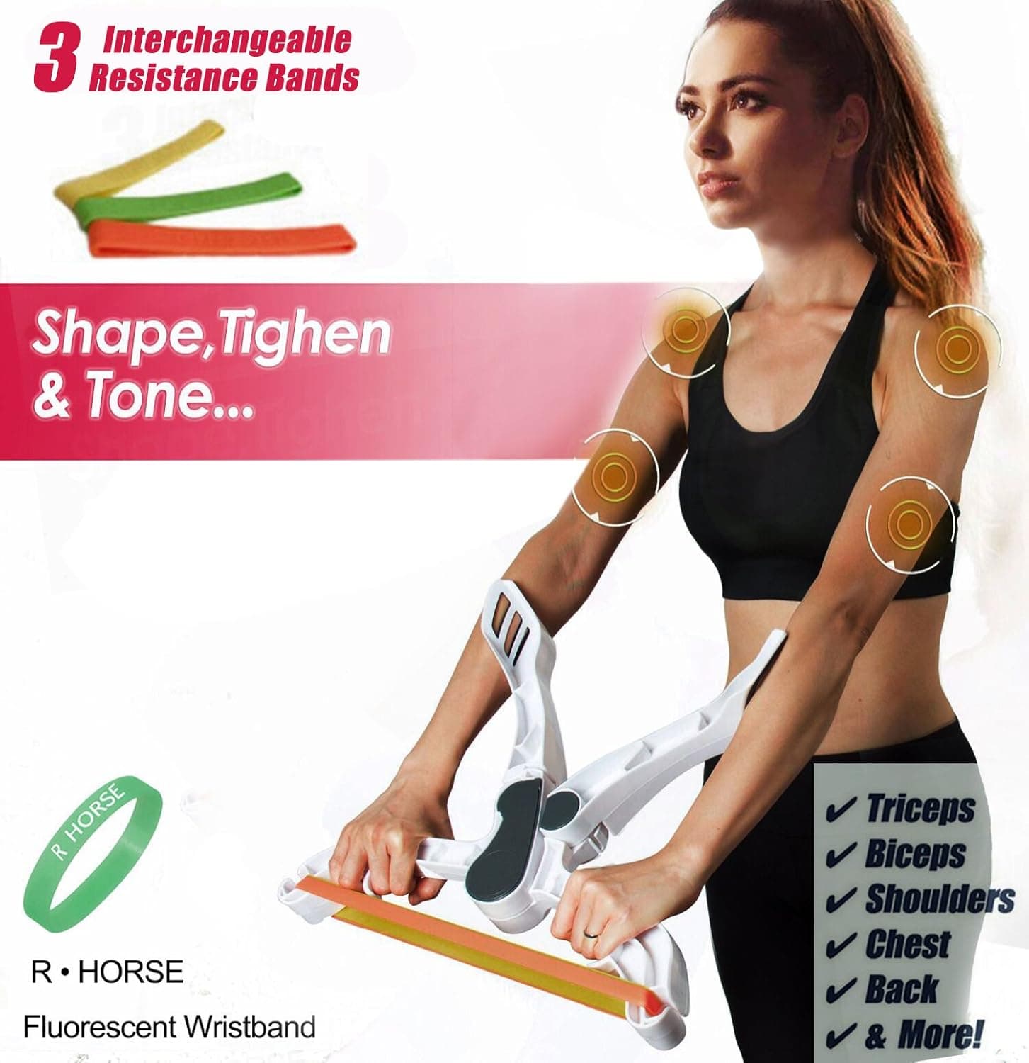R ? HORSE Arm Workout Machine Tones Strengthens Arms Biceps Shoulders Chest As Seen As On TV with 3 Resistance Exercise Bands