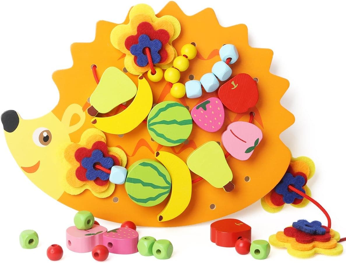Toddler Toys for 3 4 5 Years Old Boys Girls Easter Gift, Aitey Wooden Lacing Beads String Art for Baby Montessori Educational Game Fine Motor Skills