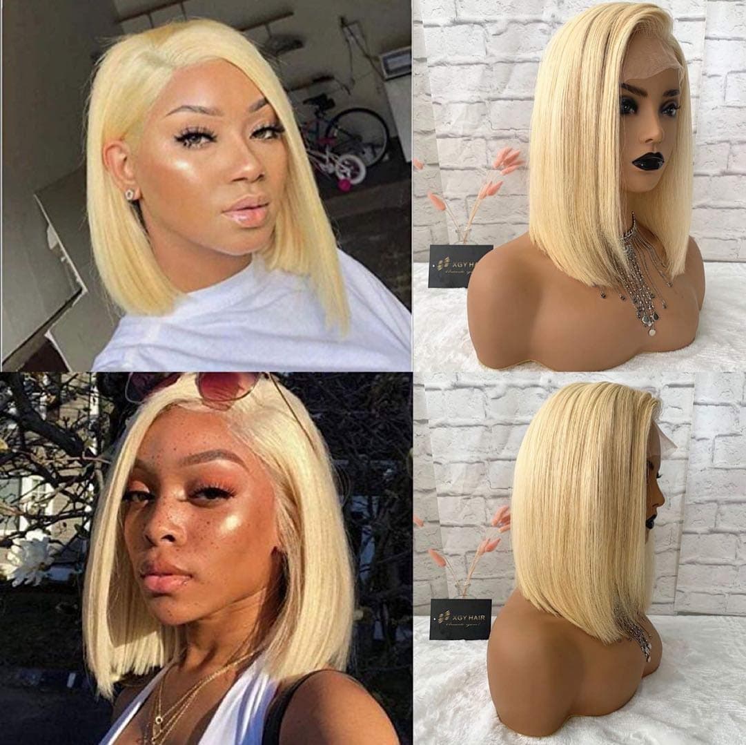 613 Blonde Lace Front Wigs 100% Human Hair Wigs BOB for Summer Brazilian Virgin Hair with Baby Hair Pre-plucked 150% Density (10inch, 613#)