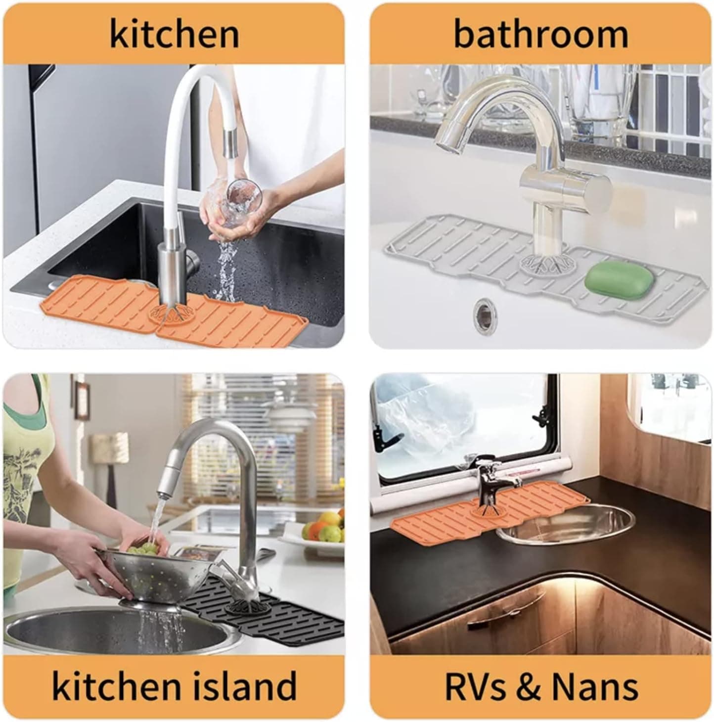 1PCS Silicone Faucet Handle Drip Catcher Tray, Kitchen Sink Splash Guard, Faucet Water Catcher Mat of Kitchen and Bathroom (Black)