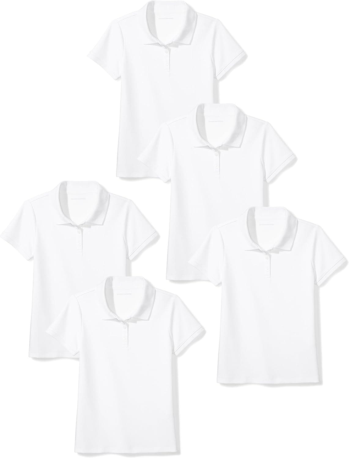 Amazon Essentials Girls and Toddlers' Uniform Short-Sleeve Interlock Polo Shirt, Multipacks