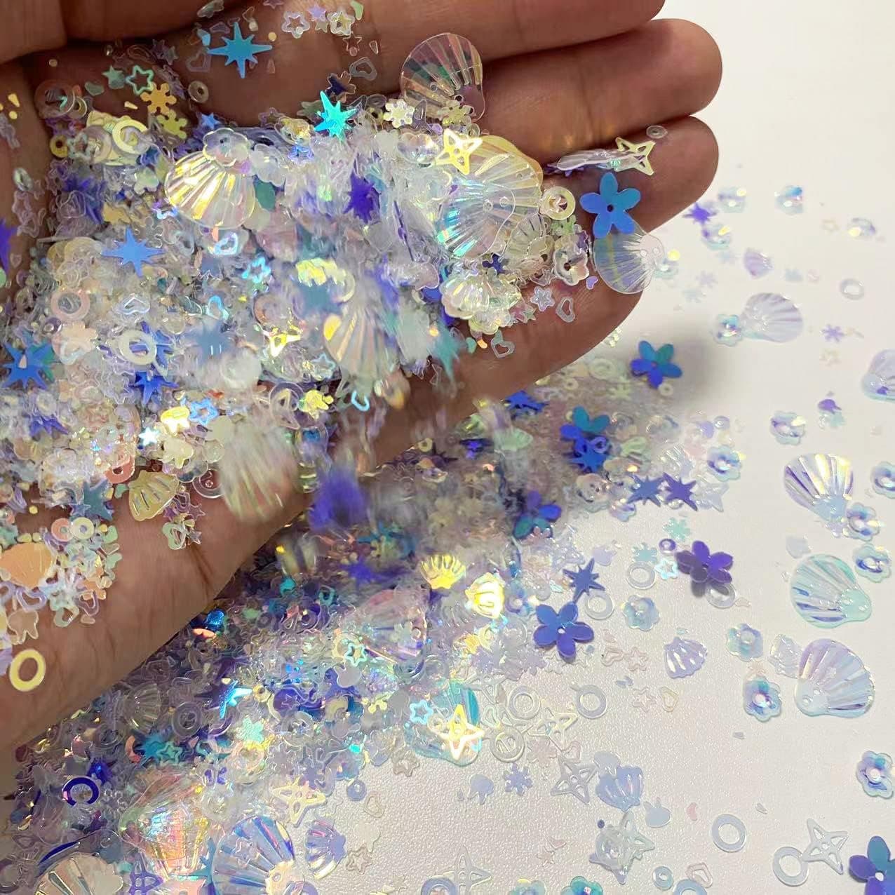 2000 Pieces Mermaid Seashell Party Glitter PVC Confetti for DIY Mold Art Nail Artwork Holiday Engagement Wedding Bridal Shower Birthday Valentines Party Decorations