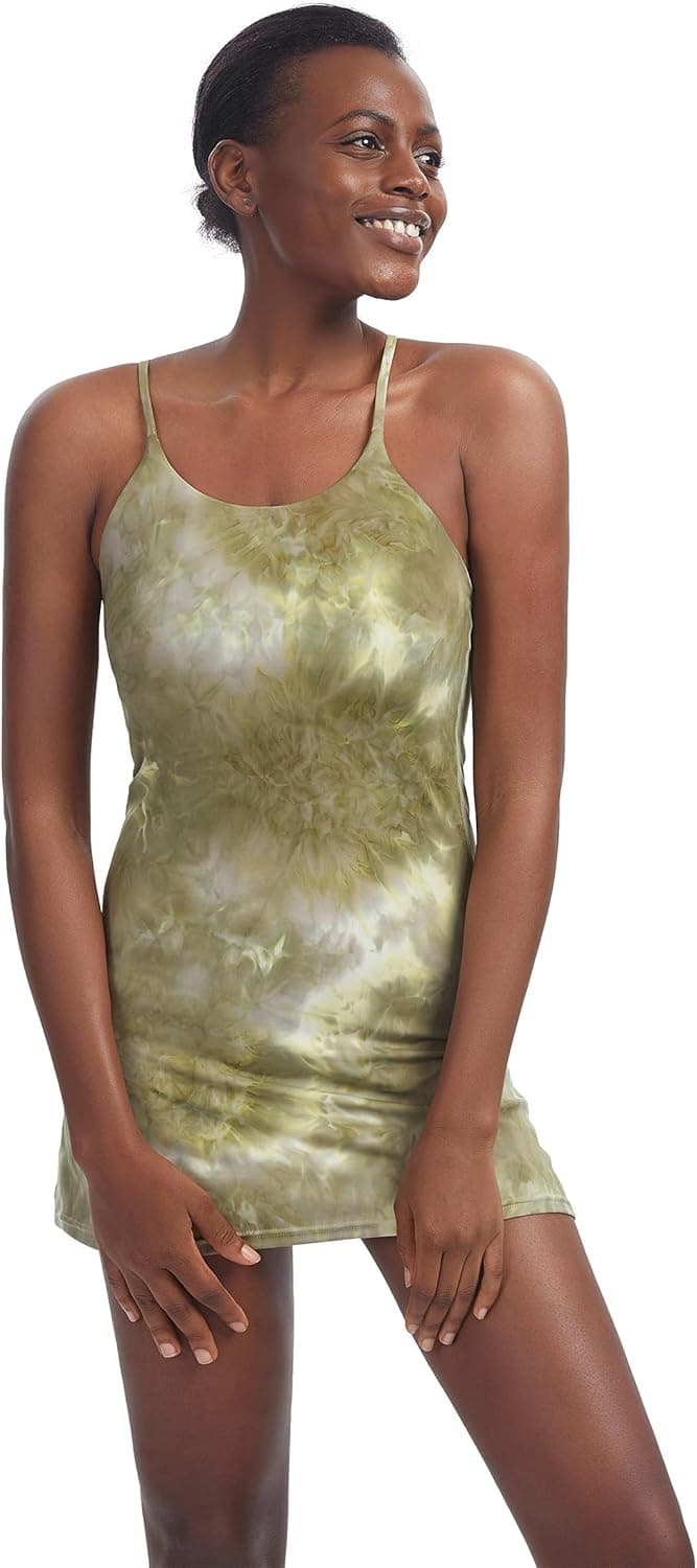 Women's Tennis Dress, Workout Golf Dress Built-in with Bra & Shorts Pocket Sleeveless Athletic Dresses Tie Dye Green