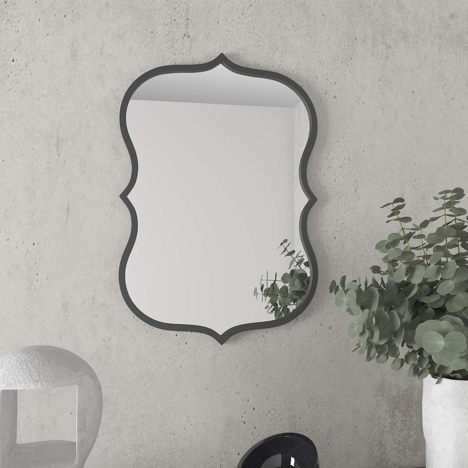 Black Accent Bathroom Decorative Mirrors - Metal Frame 22'' X 31'' Double Modern Vanity Beveled Bedroom Mirror Farmhouse Rustic Vintage Above Couch Entryway Wall Silver Mirror