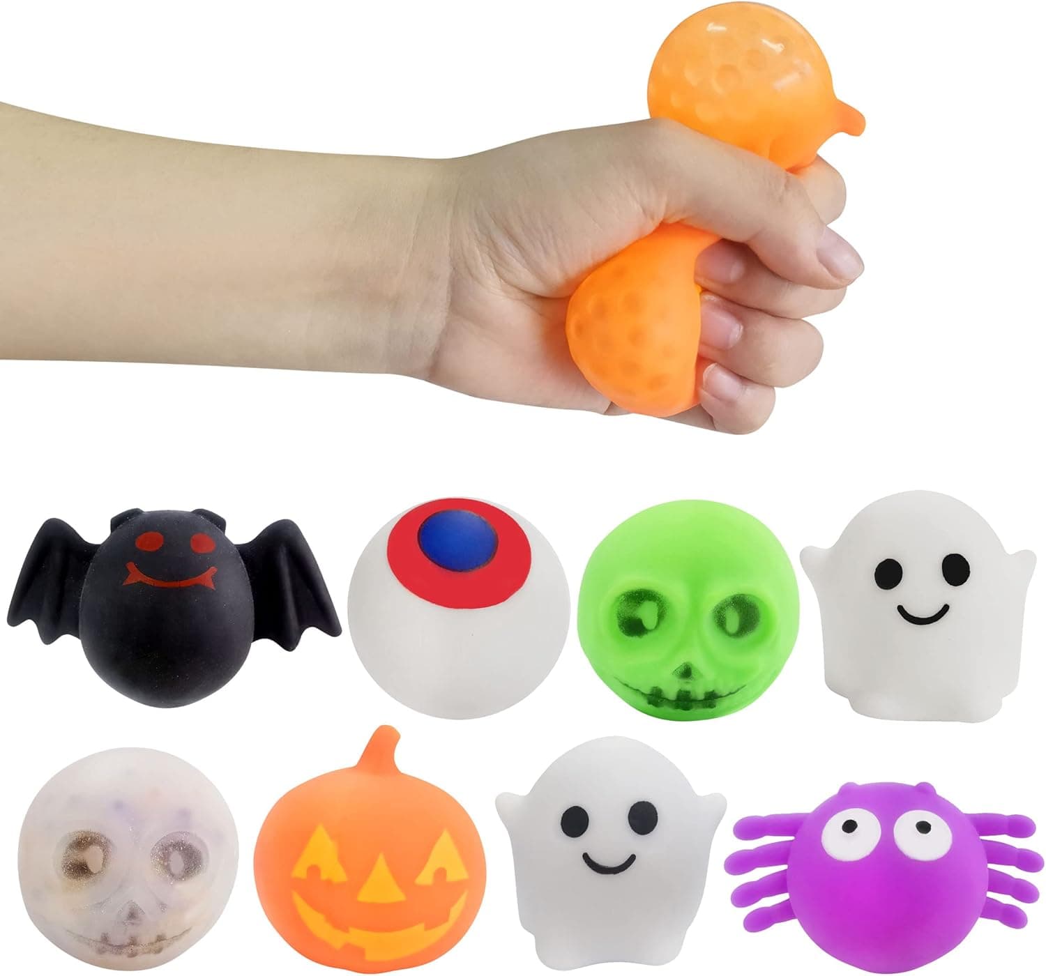 8 Pack Halloween Sensory Stress Ball Pack for Kids Girls Boys, Squeeze Toy with Water Beads to Stress Reliever,Great for Kid Party Favors,Halloween Miniatures,Halloween Party Decorations (Halloween)