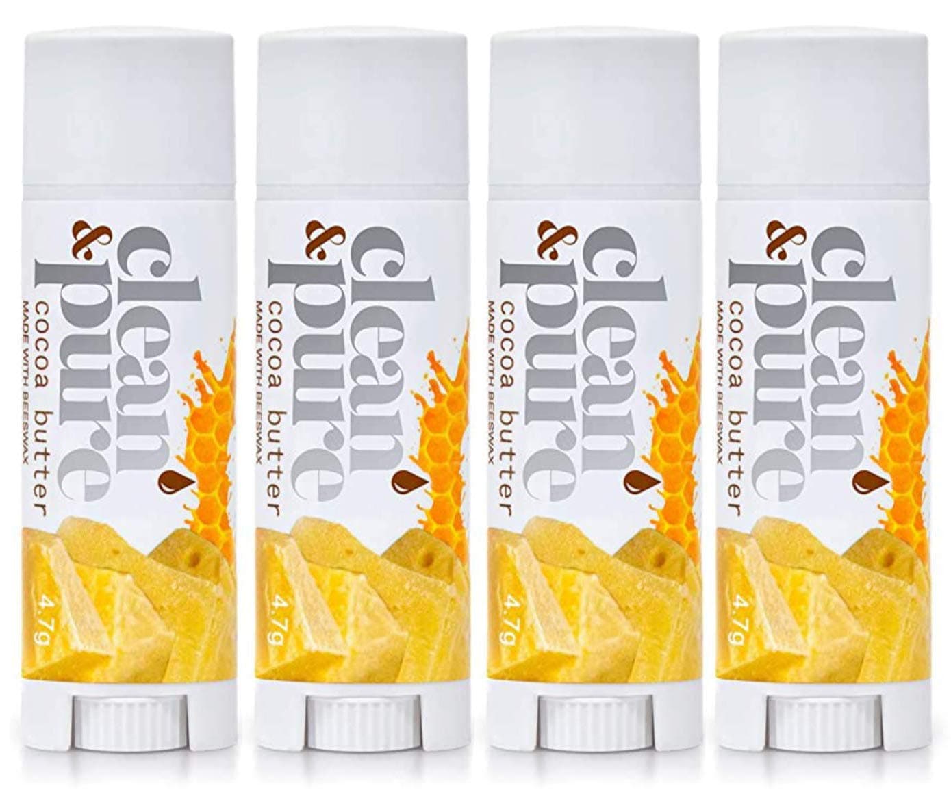 Clean & Pure Lip Balm 4-Pack (Cocoa Butter) | Lip Care Set With 100% All Natural Beeswax | Vitamin E Oil | Flavored Lip Balm for Dry, Chapped Lips | Made in Australia…
