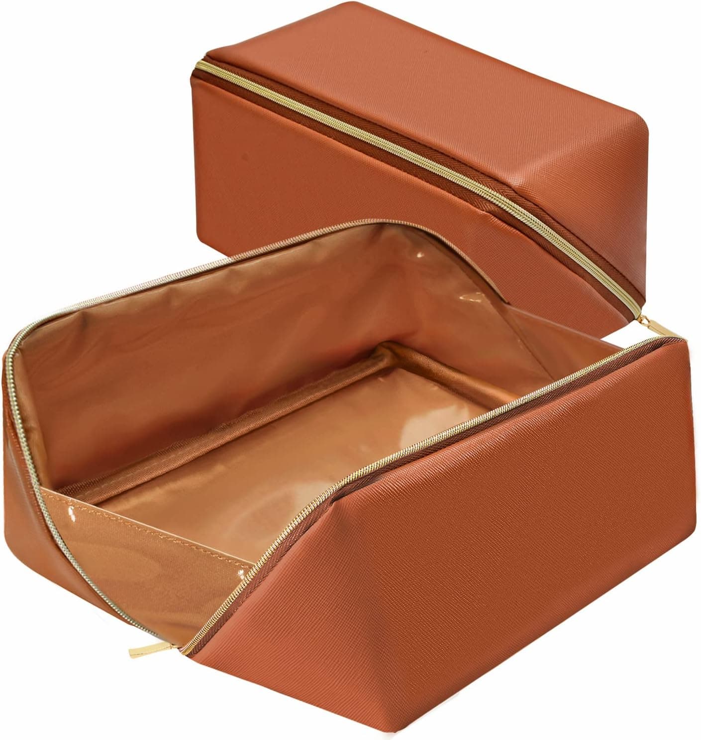 rlokosfb Portable Makeup Bag Opens Flat for Easy Access,Waterproof Large Cosmetic Bag Toiletry Bag,Travel Accessories Case Organizer Overnight Bag for Cosmetics,Toiletries,Daily Use (Brown, Medium)