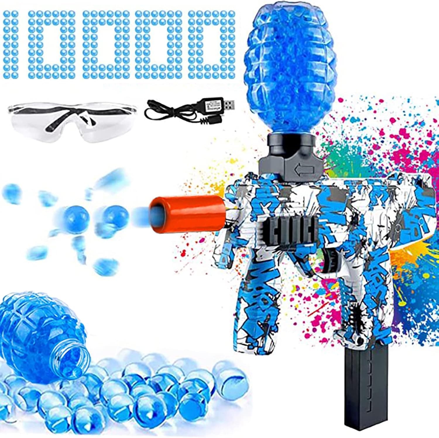 Gel Blaster Splatter，Available in Semi-Automatic or Fully Automatic Mode Range Over 80 feet with Goggles 10000 Water Bombs for Children Over 13 Years Old Adult, Birthday Gift Christmas
